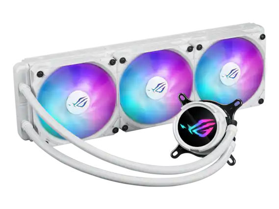 Front. ASUS - ASUS ROG Strix LC III 360 ARGB White - Gen7 Pump, 360° Block, Aura Lighting - White.