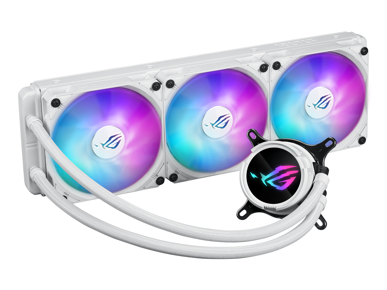 Front. ASUS - ASUS ROG Strix LC III 360 ARGB White - Gen7 Pump, 360° Block, Aura Lighting - White.