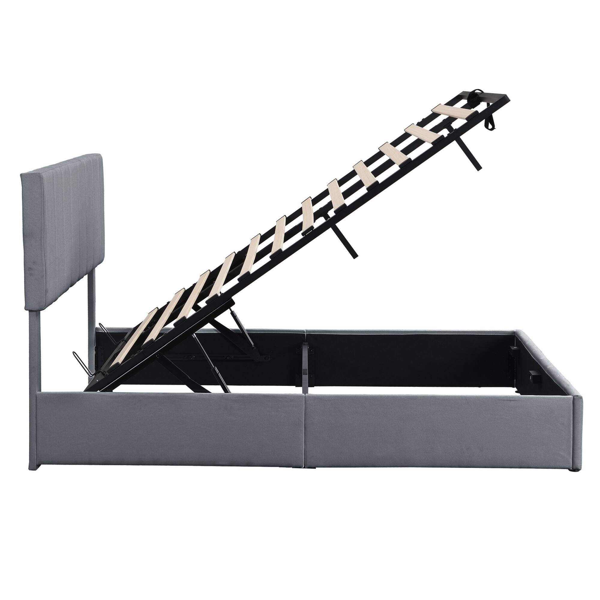 Alt View 8. GOODSILO - Queen Size Upholstered Platform Bed with Hydraulic Storage System - Gray.