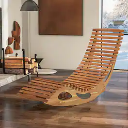 Costway - Outdoor Chaise Lounge with High Back Slatted Seat Stopper Outside Wood Rocker - Brown
