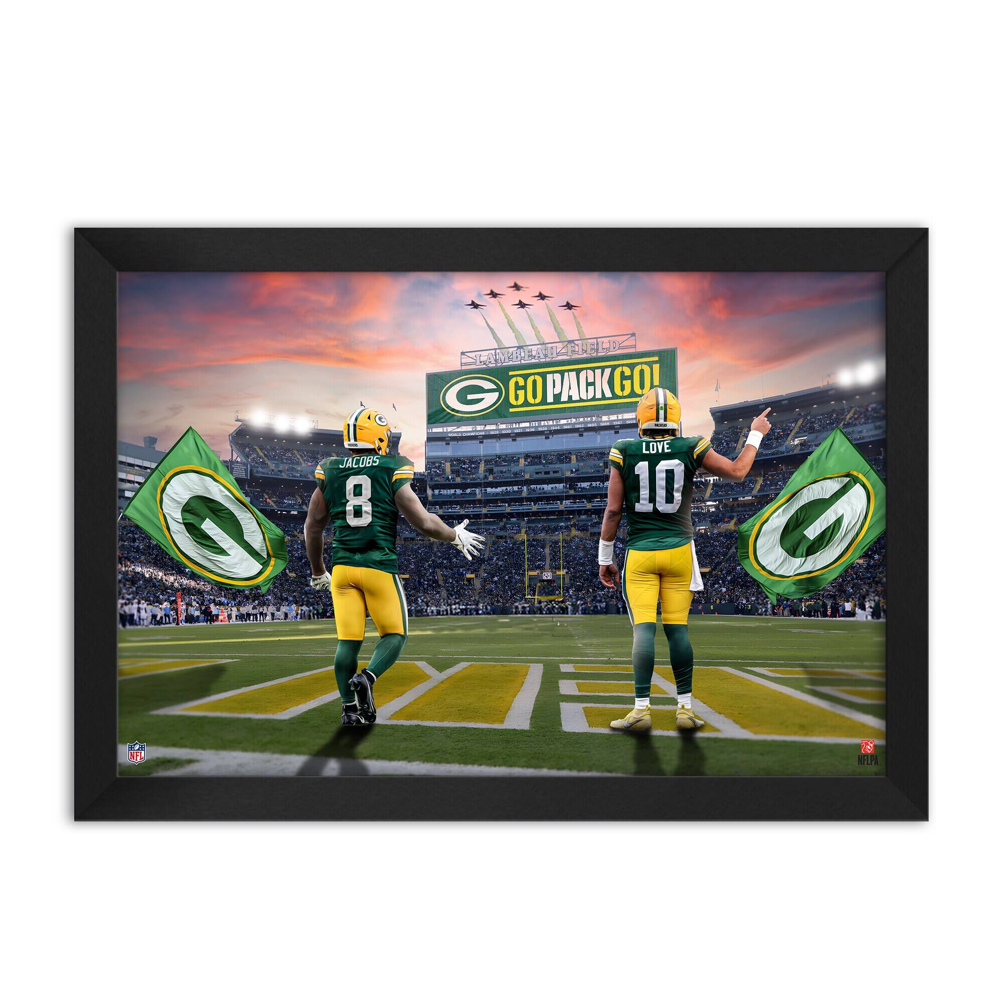 Josh Jacobs and Jordan Love Green Bay Packers Framed Two-Player Art Print