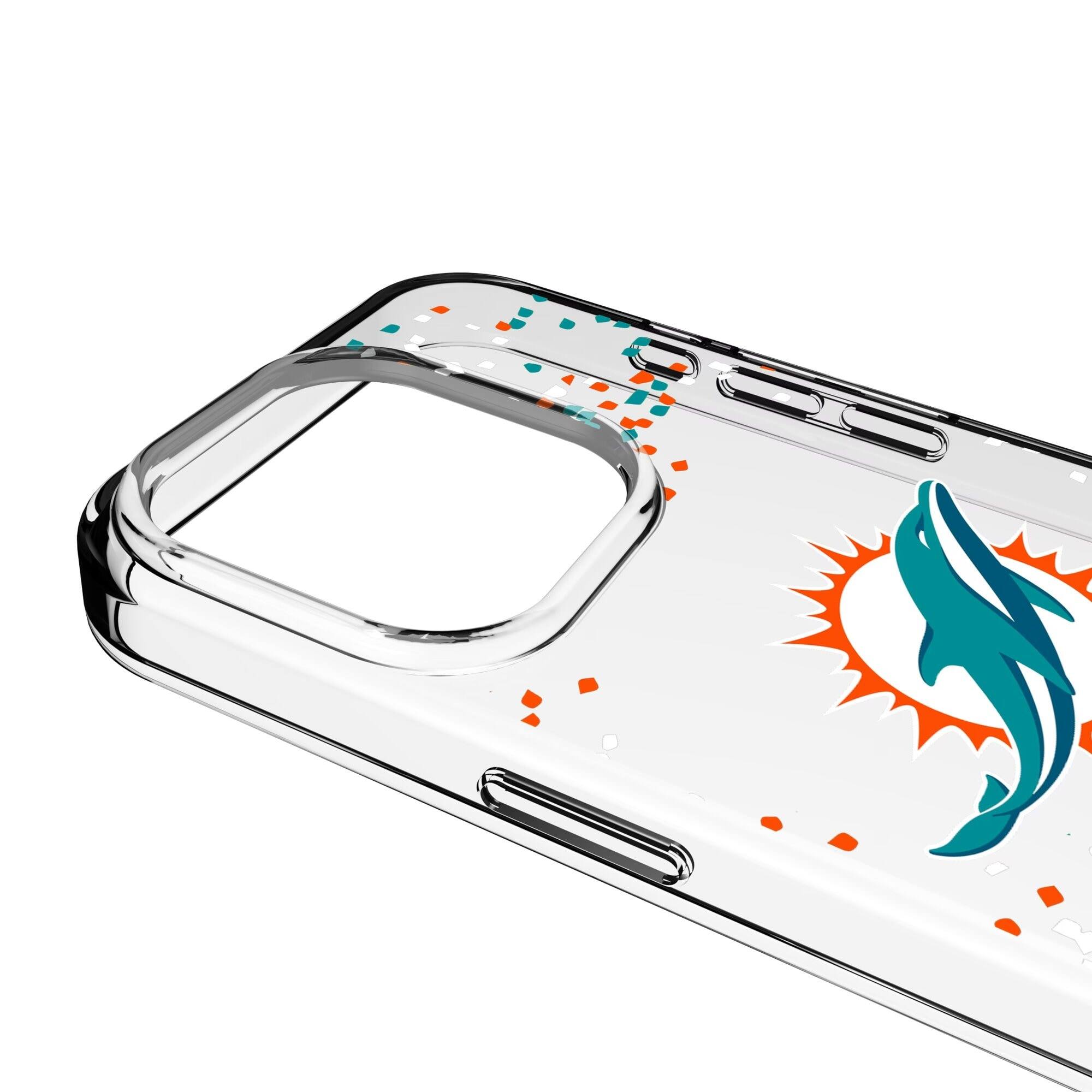 Alt View 2. Keyscaper - Miami Dolphins iPhone Clear Case with Confetti Design - 14 Plus - Multicolor.