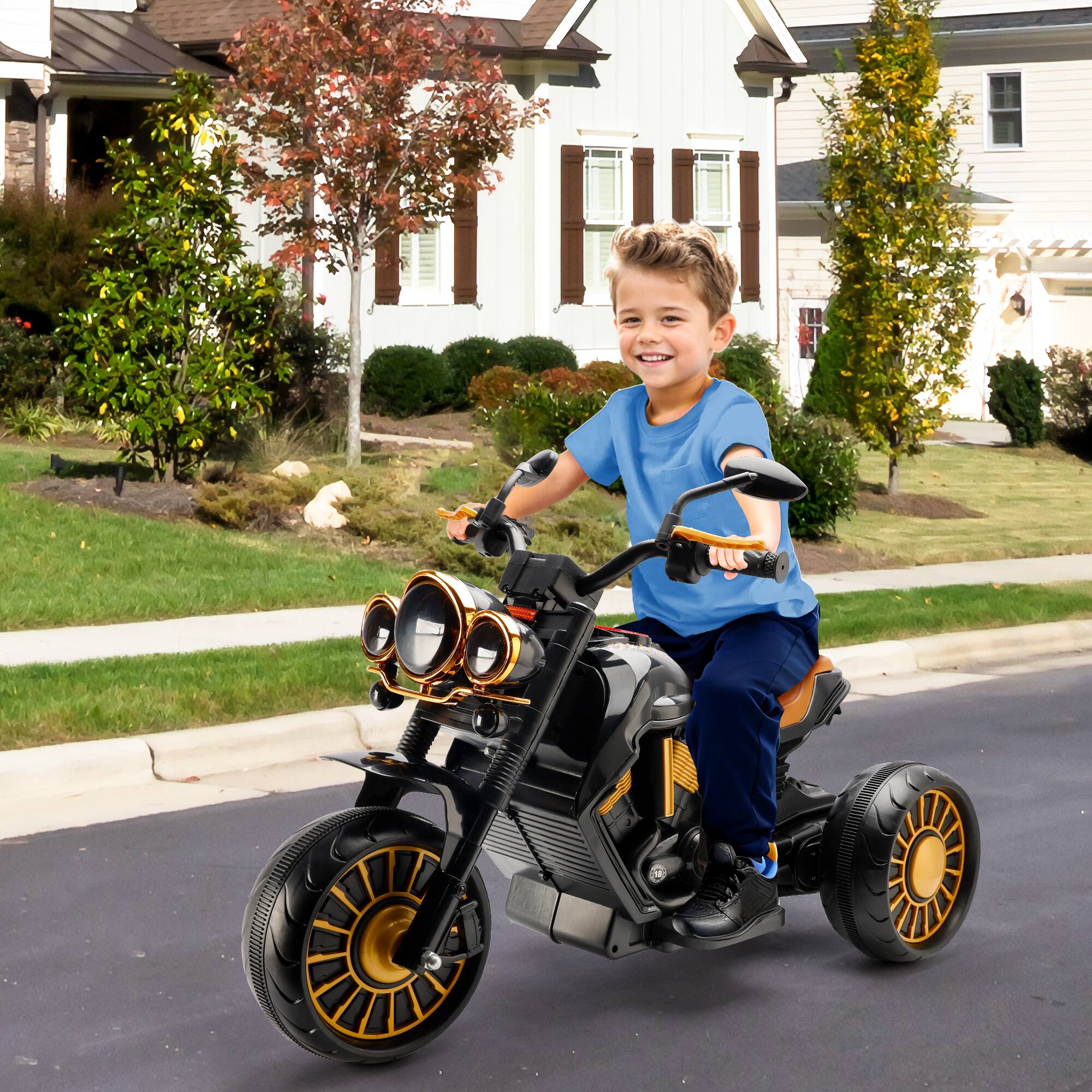 Alt View 6. Topteng - 3-Wheel Kids Electric Motorcycle with LED Light - Dual Drive, for Ages 3-8, All-Terrain used​ Brown - Brown.