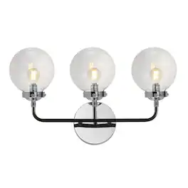 Jonathan Y - Caleb 22" 3-Light Contemporary Transitional Iron/Glass LED Vanity Light - Chrome/Black