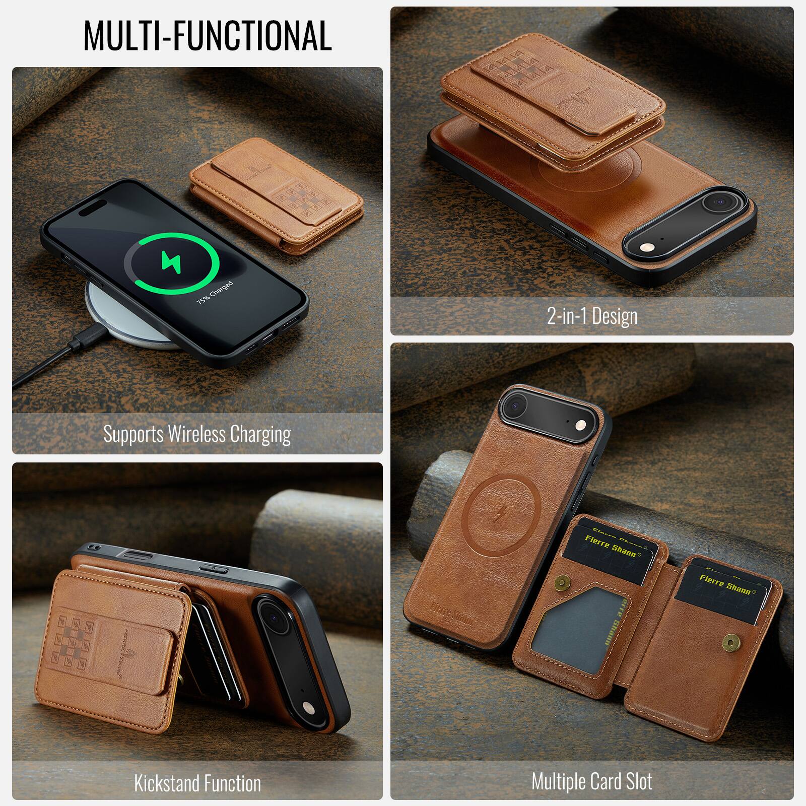MULTI-FUNCTIONAL

- 2-in-1 Design
- Supports Wireless Charging
- Kickstand Function
- Multiple Card Slot