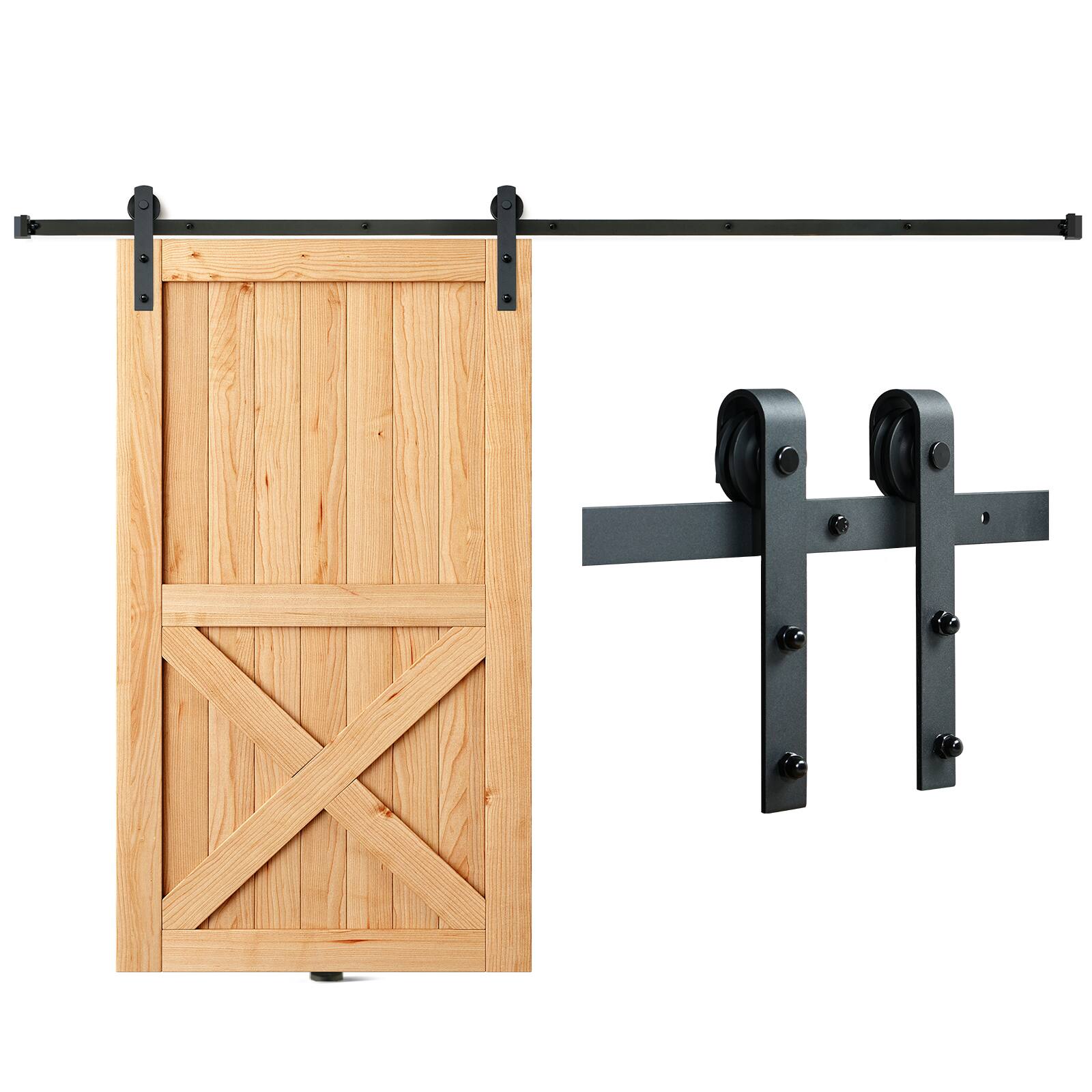Alt View 5. VEVOR - 8FT Sliding Barn Door Hardware Kit, 330LBS Loading Heavy Duty Barn Door Track Kit for Single Door, Fit 3.7-4.3FT Wide - Black.