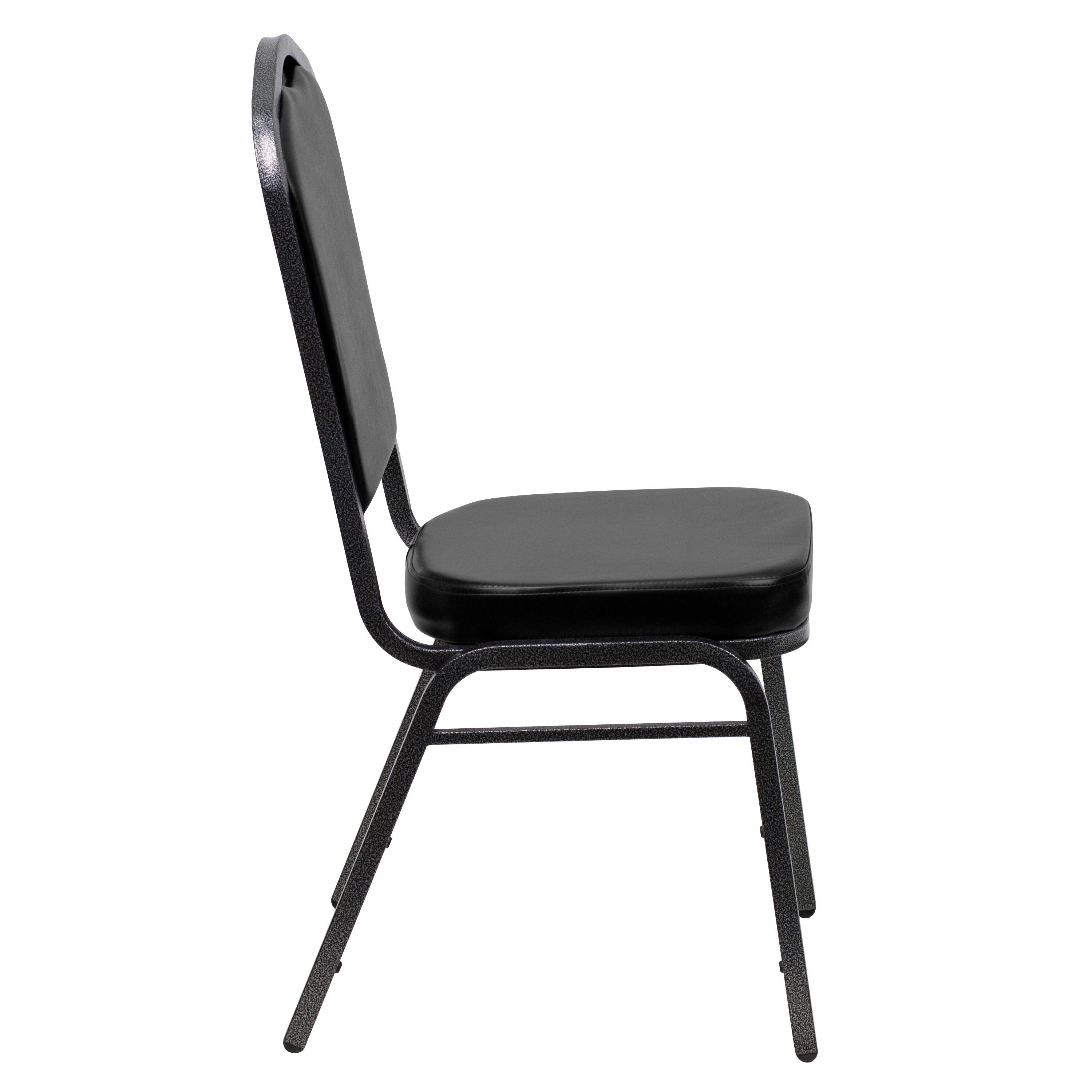 Alt View 6. Emma + Oliver - Crown Back Stacking Banquet Dining Chair - Black Vinyl/Silver Vein Frame.