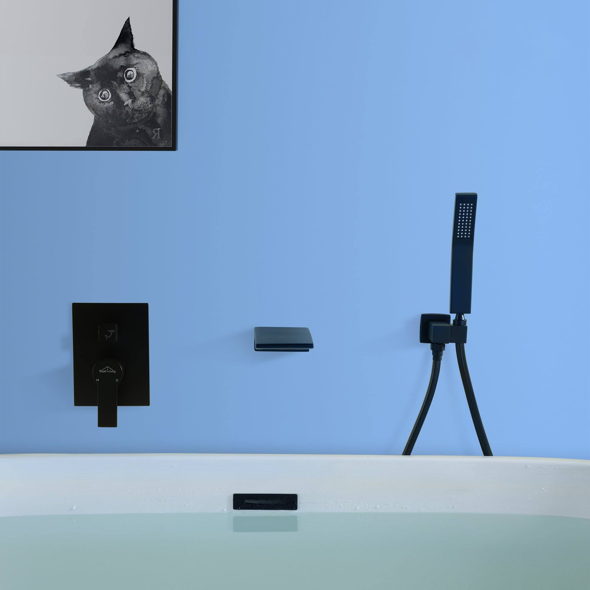 Alt View 4. Boyel Living - Single-Handle Wall Mount Roman Tub Faucet with Hand Shower in Matte Black - Matte Black.
