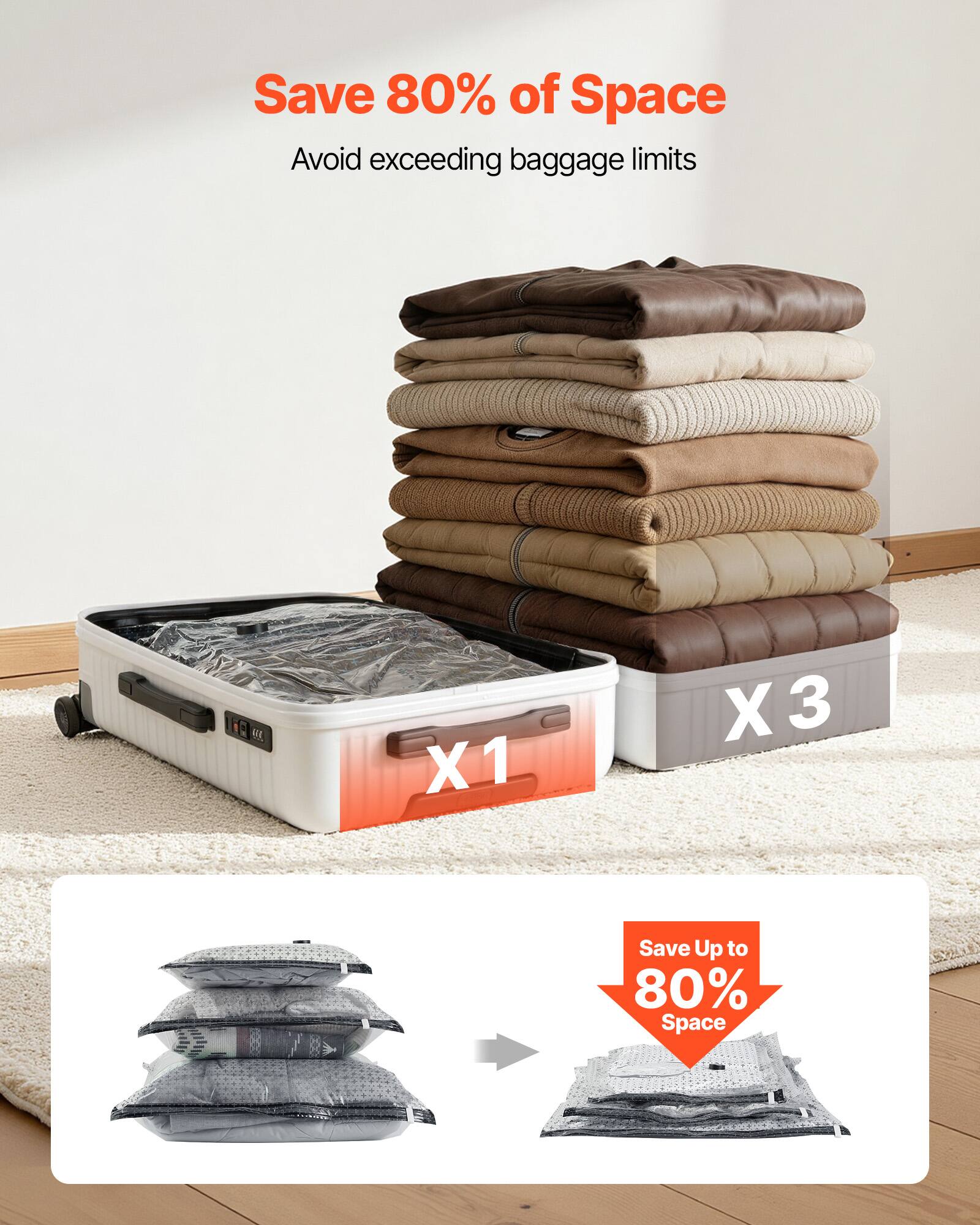 Save 80% of Space  
Avoid exceeding baggage limits  

X1 X3  

Save Up to 80% Space