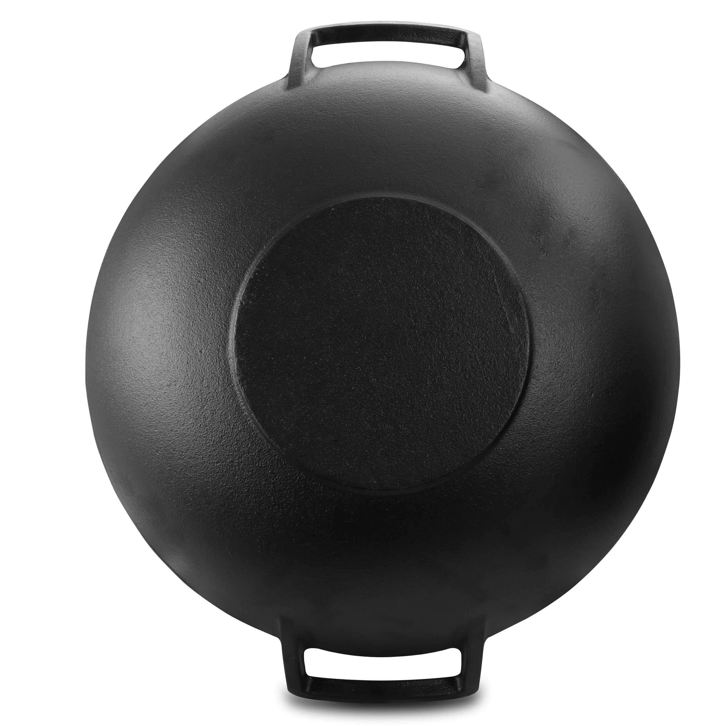 Alt View 2. MegaChef - MegaChef 2 Piece 14 Inch Heavy Duty Cast Iron Wok with Wood Lid - Black.