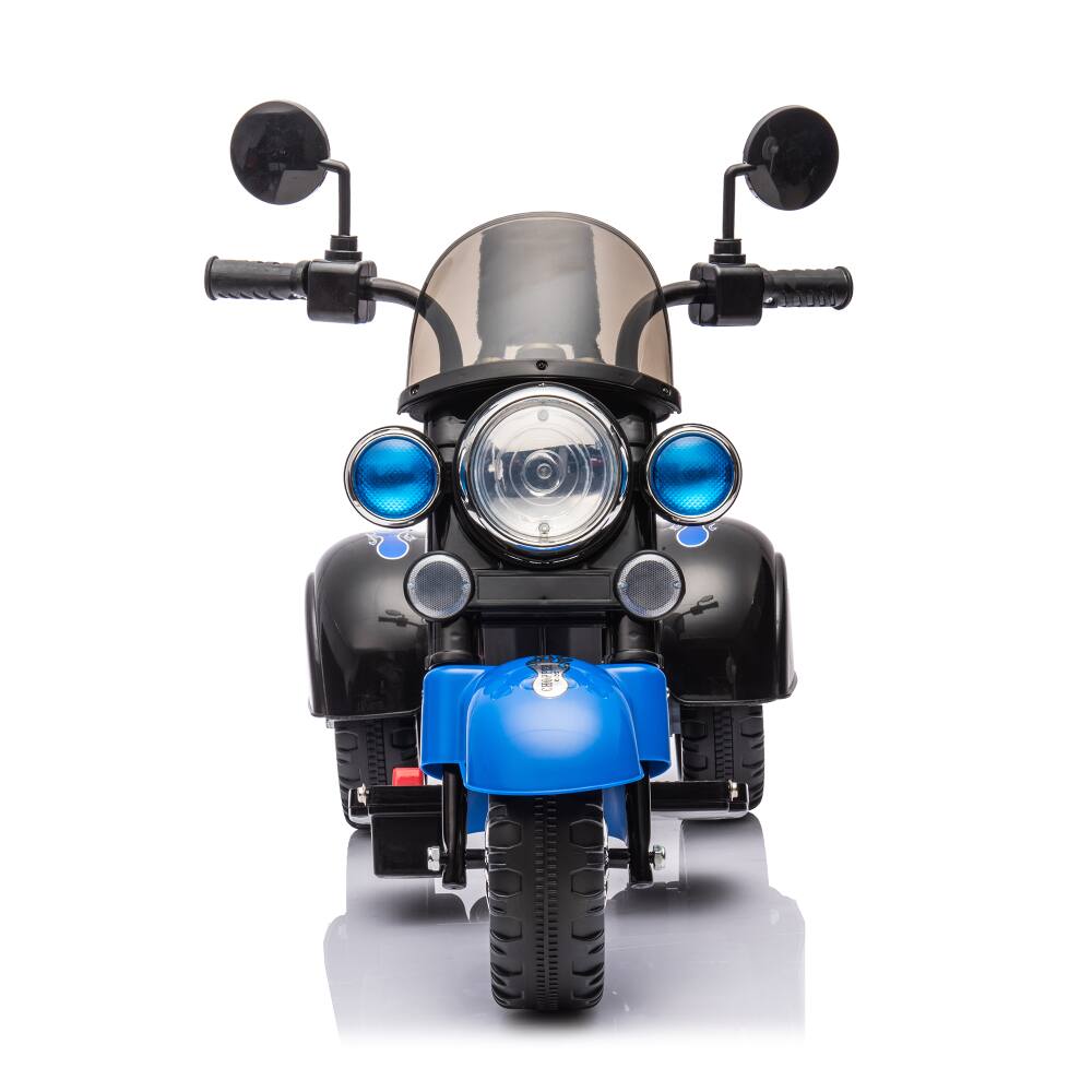 Angle. BreeBe - 6V Kids 3-Wheel ride on Motorcycle Toy, Chopper with LED Headlights, Horn, Battery-Powered Electric Harley - Blue.