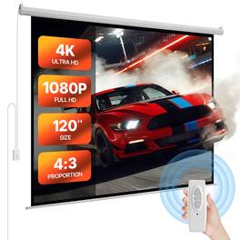 VEVOR - Motorized Projector Screen, 120 inch 4:3 1080 HD Electric Projector Screen, Wall Mounted Projection Dispaly Projector - White