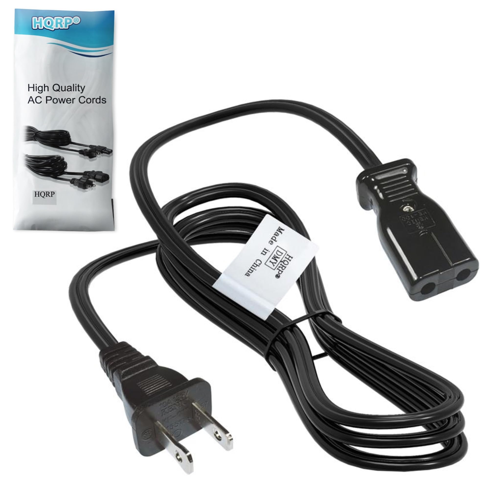 HQRP - 2-Prong Detachable Power Cable - 1/2-inch Pin Spacing, 3-ft for Presto West Bend Farberware Hamilton Beach - Black