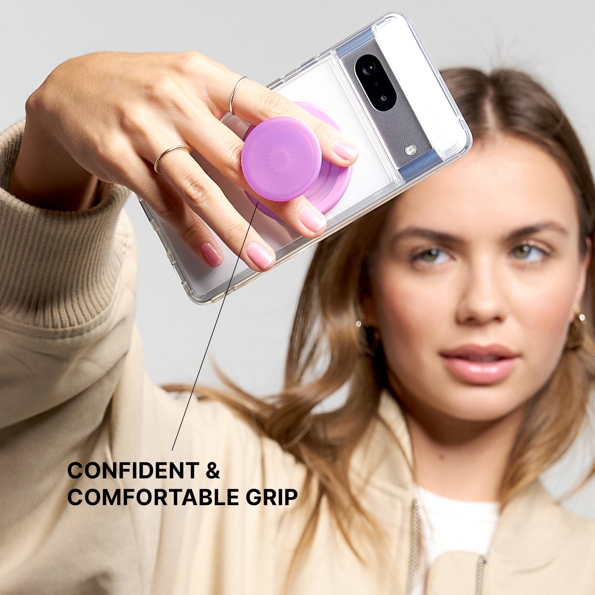 The text on the image reads "Confident & Comfortable Grip."