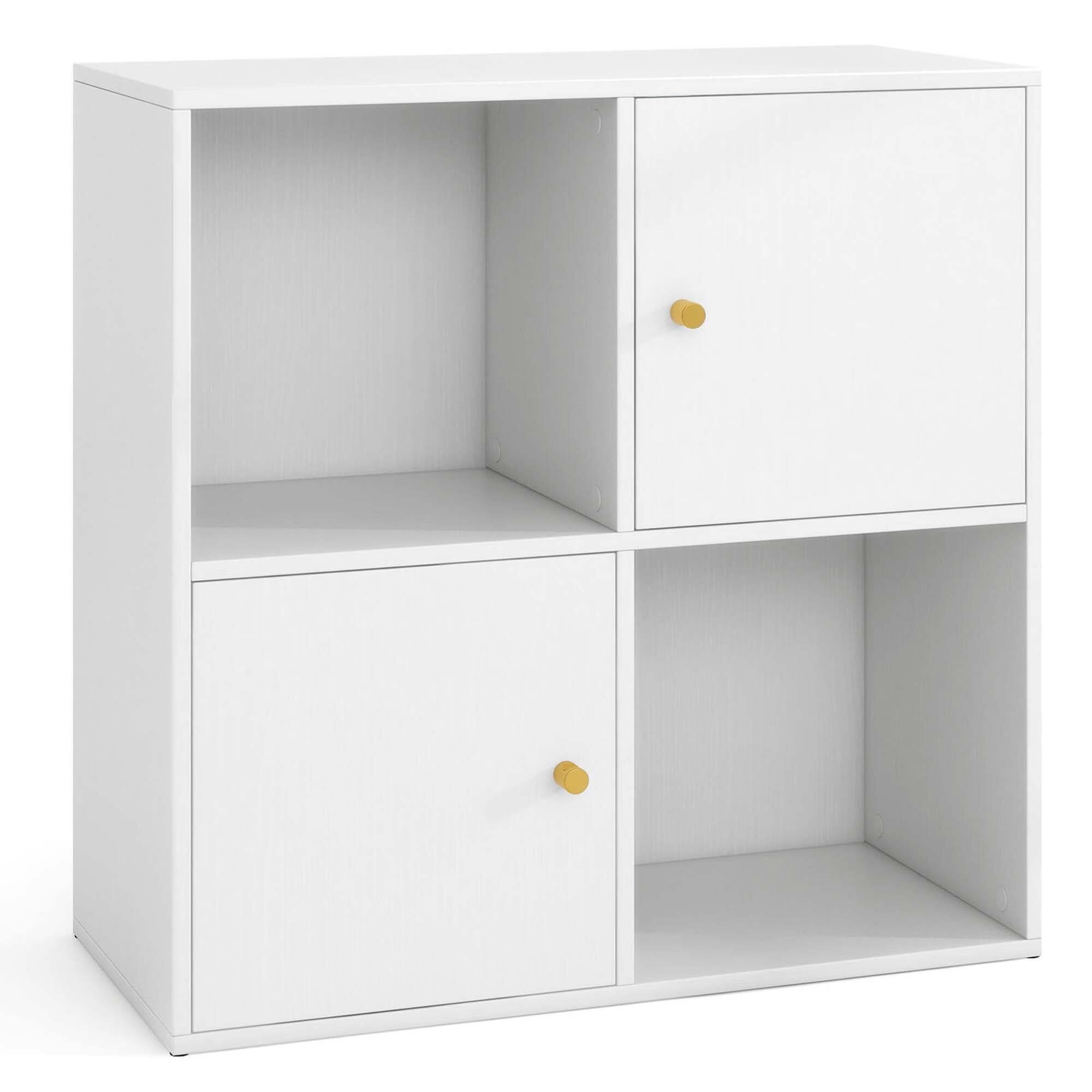 Left. Costway - Costway 4-Cube Bookcase with Dual Anti-Tipping Kits & 2 Cabinets Storage Organizer White - White.