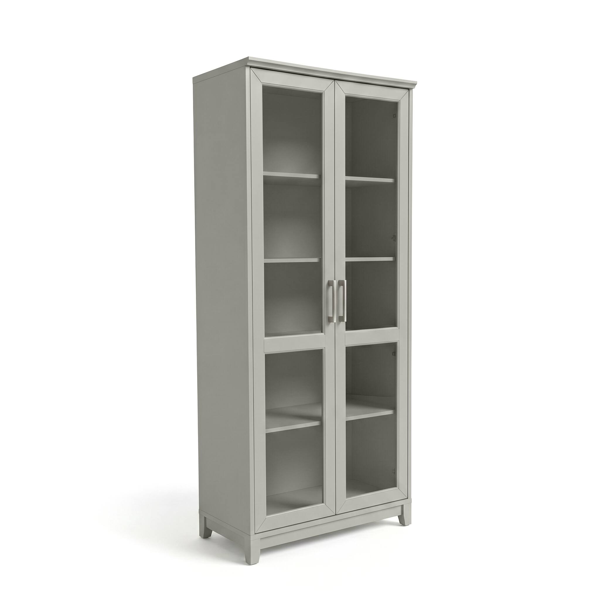 Alt View 1. Martha Stewart - Bedford Modular Tall Storage Cabinet with Soft-Close Glass Doors and Hardware, 4 Adjustable Shelves - Bedford Gray/Brushed Stainless Steel Hardware.