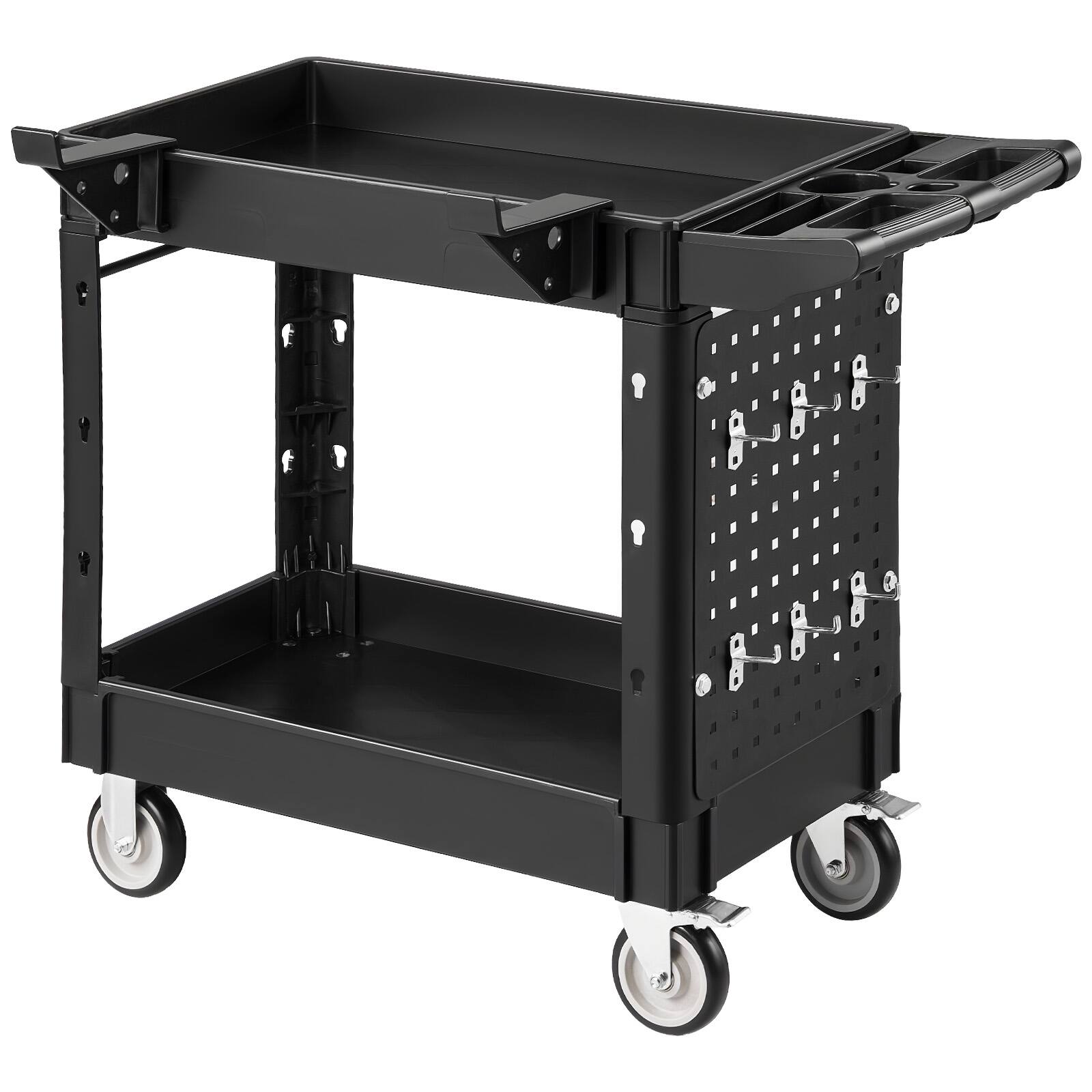 Alt View 5. VEVOR - Utility Cart, 550 lbs Capacity, 2 Tier Service Cart with 360° Swivel & Fixed Wheels (2 with Brakes) - Black.