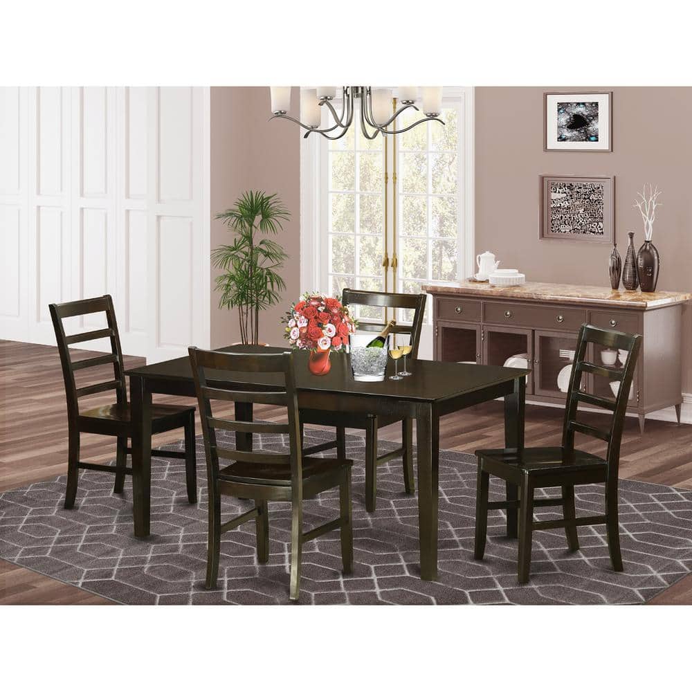 East West Furniture - 5 PC Dining room set-Glass Top Dining Table and 4 Dining Chairs - Cappuccino price history on PriceWatchPro