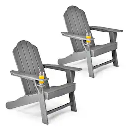 Costway - 2PCS Patio Adirondack Chair Weather Resistant Garden Deck W/Cup Holder - Gray