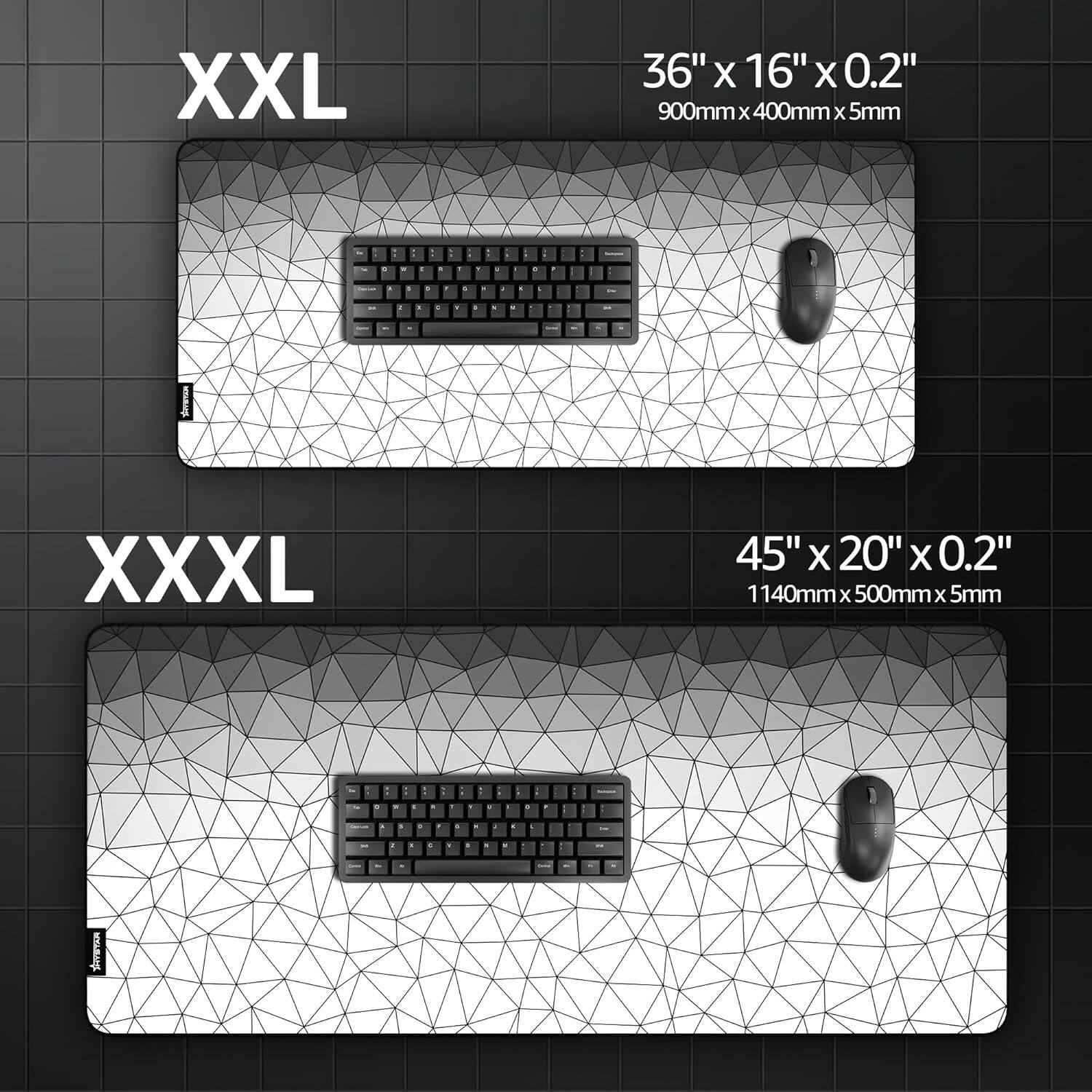 XXL  
36" x 16" x 0.2"  
900mm x 400mm x 5mm  

XXXL  
45" x 20" x 0.2"  
1140mm x 500mm x 5mm