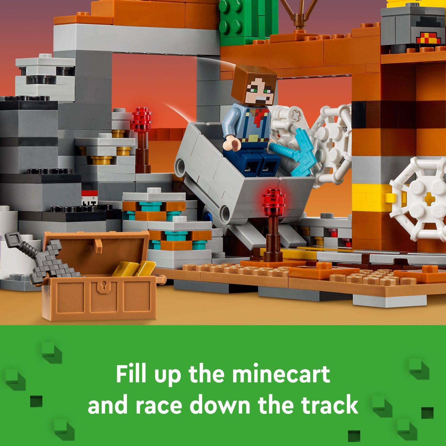Fill up the minecart and race down the track.