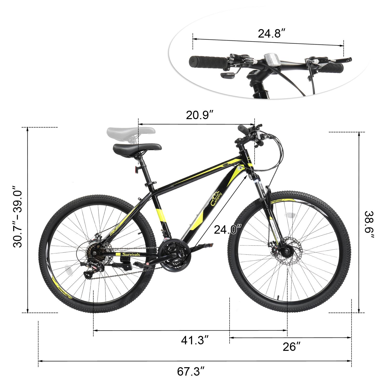 Back. Winado - 26" Front Suspension Mountain Bike 21 Speeds Men Women Bikes Bicycle MTB Bike - Black & yellow.