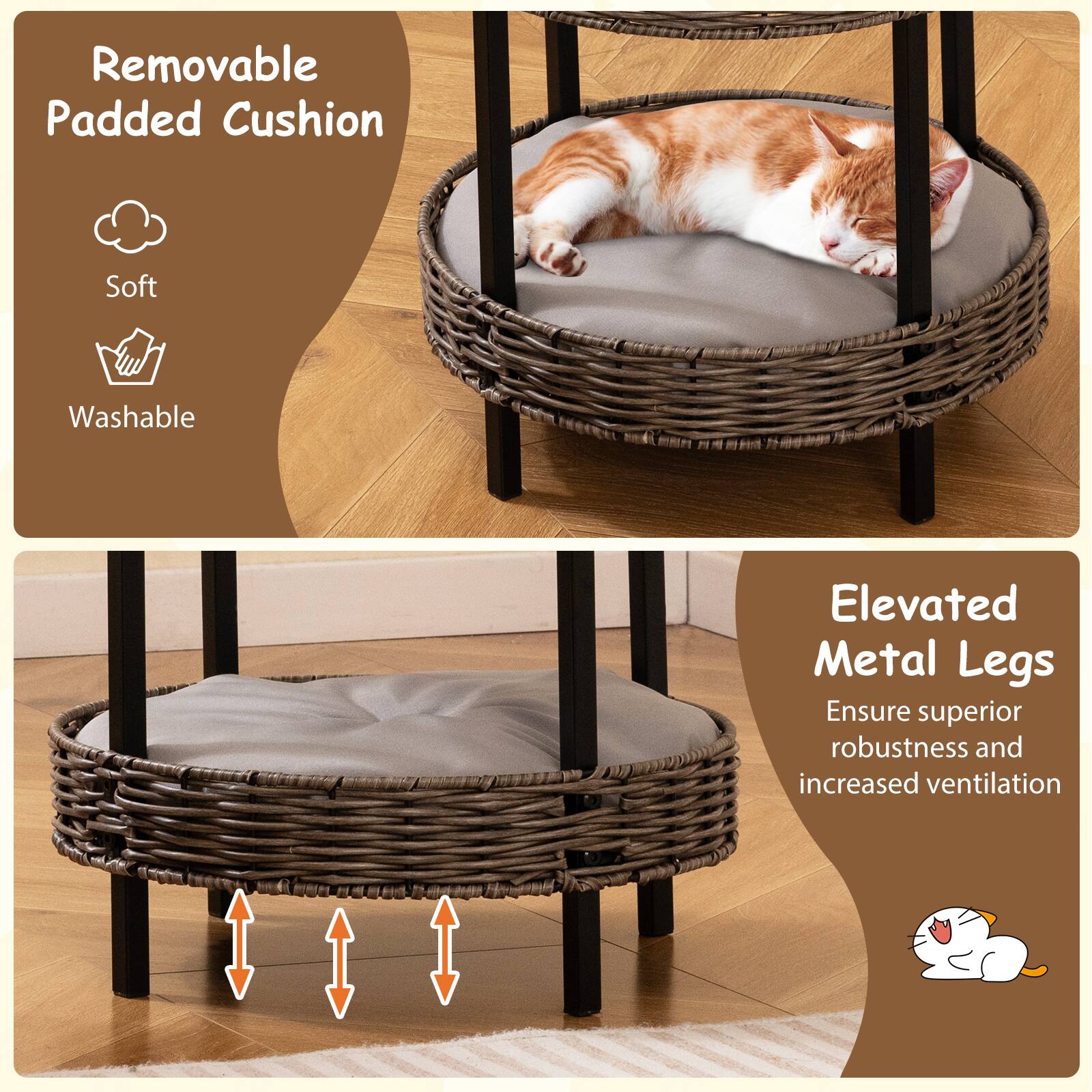 Removable Padded Cushion  
Soft  
Washable  

Elevated Metal Legs  
Ensure superior robustness and increased ventilation