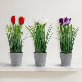 Oumilen - 3PCS Artificial Tulips Artificial Plastic Green Bush Plants