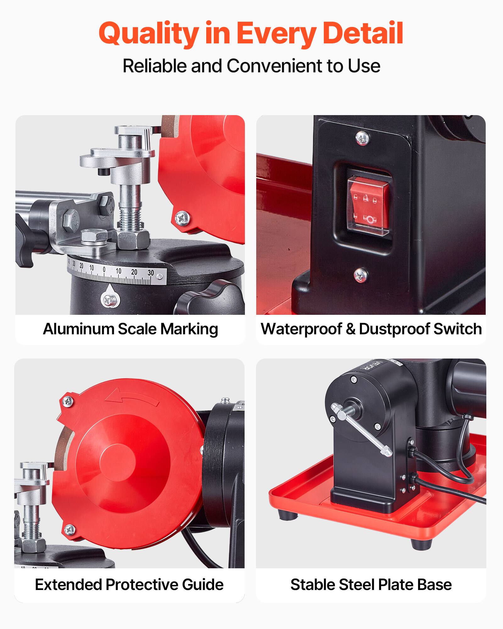 Quality in Every Detail  
Reliable and Convenient to Use  

- Aluminum Scale Marking  
- Waterproof & Dustproof Switch  
- Extended Protective Guide  
- Stable Steel Plate Base
