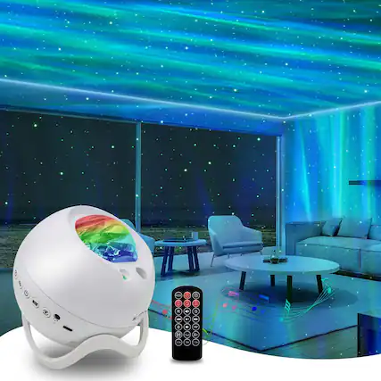 Front. Dazzed Corner - Northern Lights Star Projector with Bluetooth Speaker, White Noise - White.