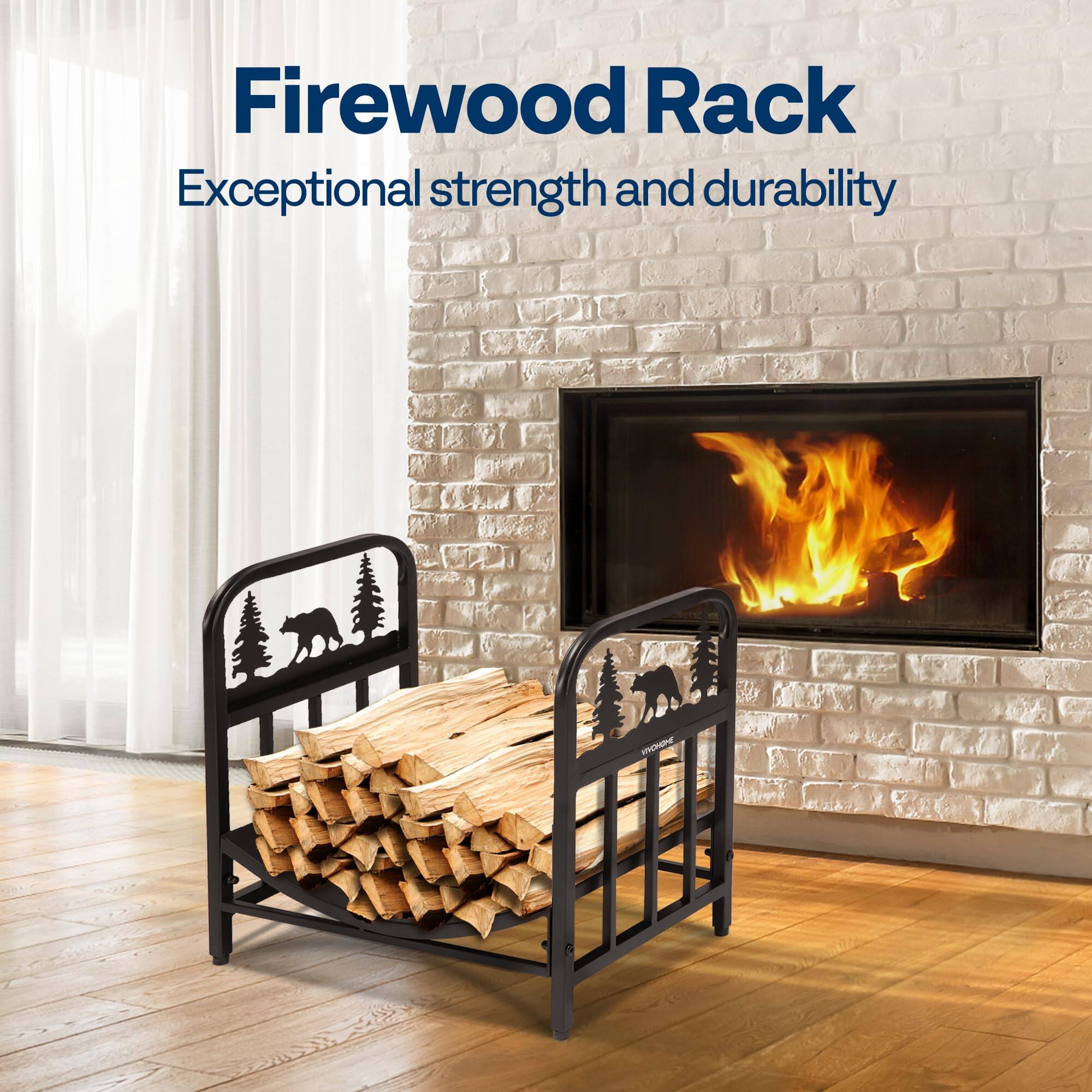 JETRANSPORT 16.5 In Decorative Firewood Storage Log Rack With Bear ...