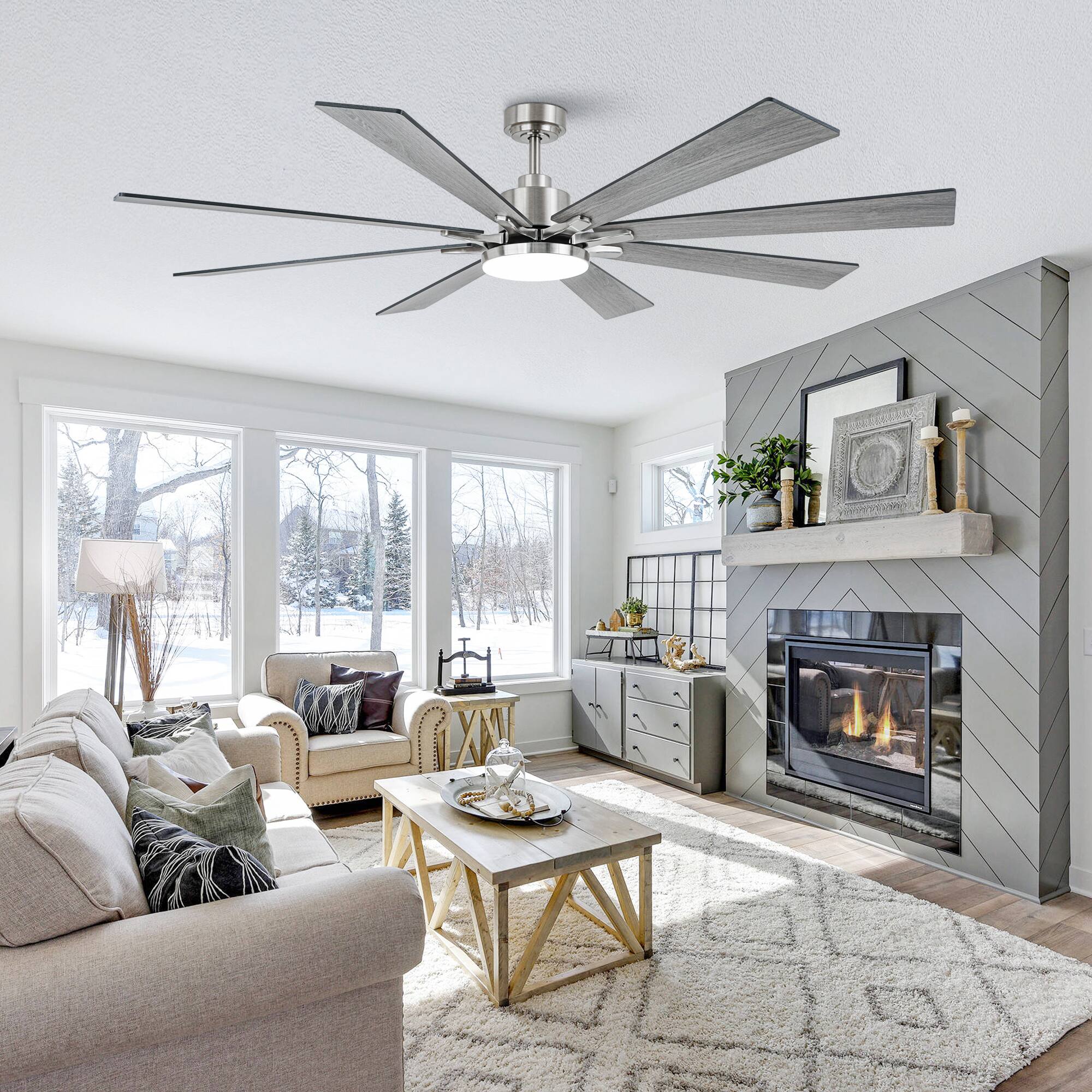 Alt View 2. Vaczon - 72" Brushed Nickel Large Smart Ceiling Fan with Light and APP Control, Reversible Blades - Nickel.