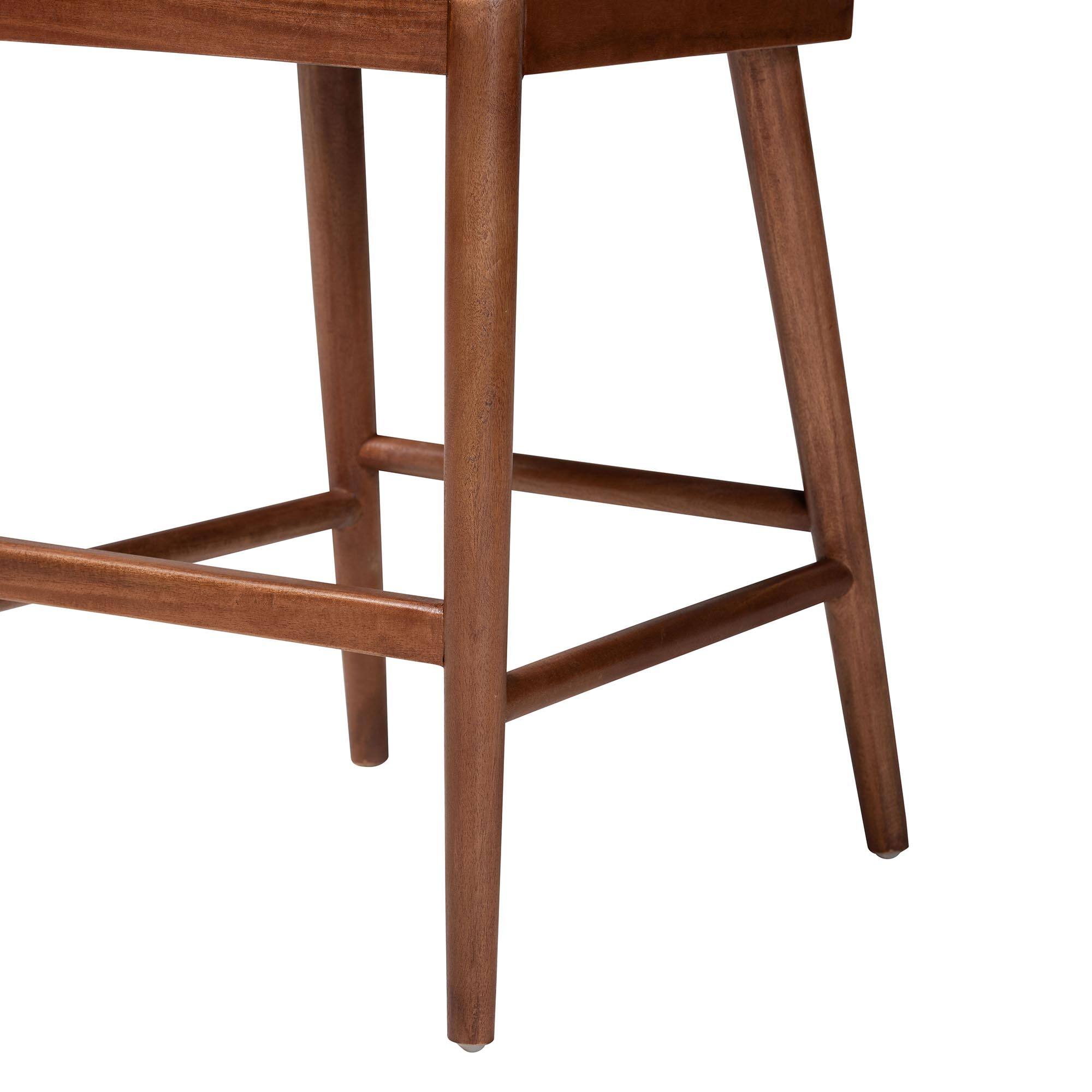 Alt View 2. bali & pari - Denver Modern Bohemian Walnut Finished Acacia Wood and Seagrass Counter Stool - White/Walnut Brown.