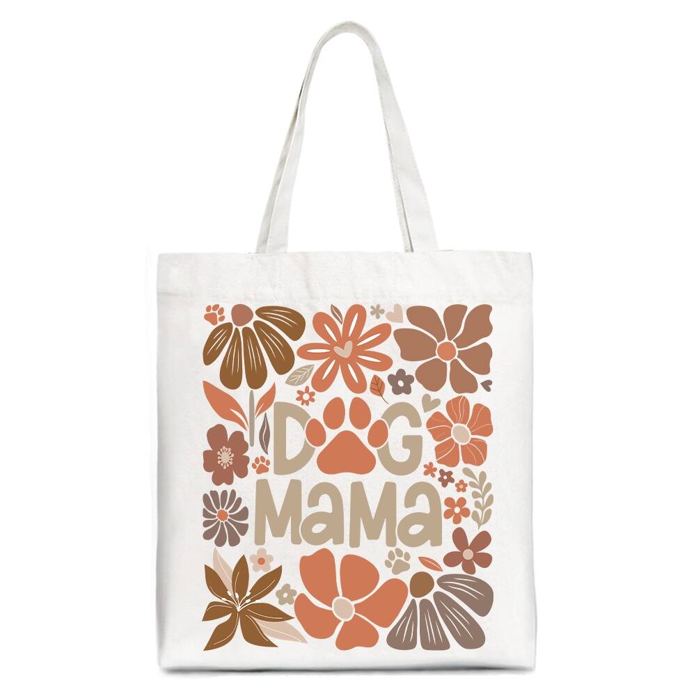 OrnamentallyYou - Dog Mama Boho Floral Canvas Tote Bag, Gift Shopper for Proud and Stylish Pet Lovers - White