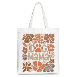 OrnamentallyYou - Dog Mama Boho Floral Canvas Tote Bag, Gift Shopper for Proud and Stylish Pet Lovers - White