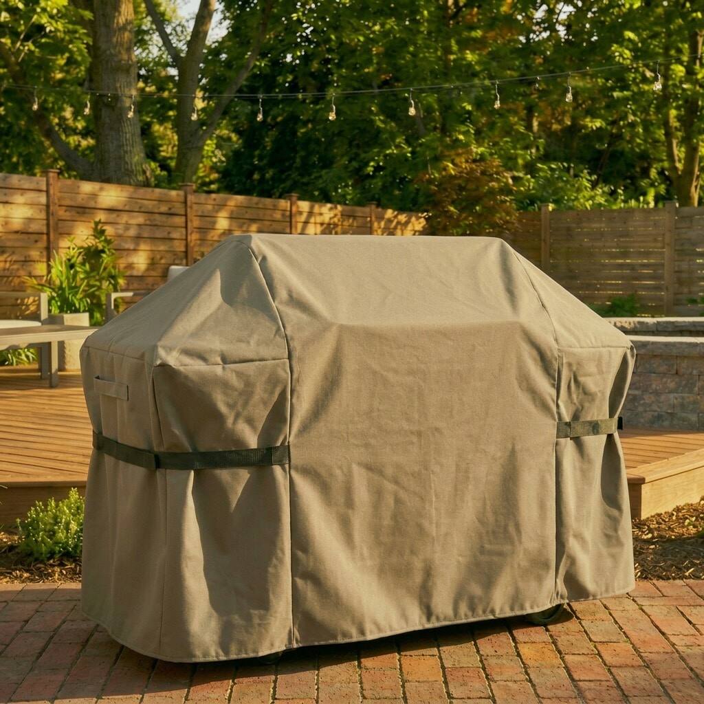 Angle. KHOMO GEAR - 72-Inch BBQ Grill Cover - Heavy-Duty Waterproof Outdoor Cover for Gas Grills - UV-Resistant, Fade-Proof, Rip-Proof.