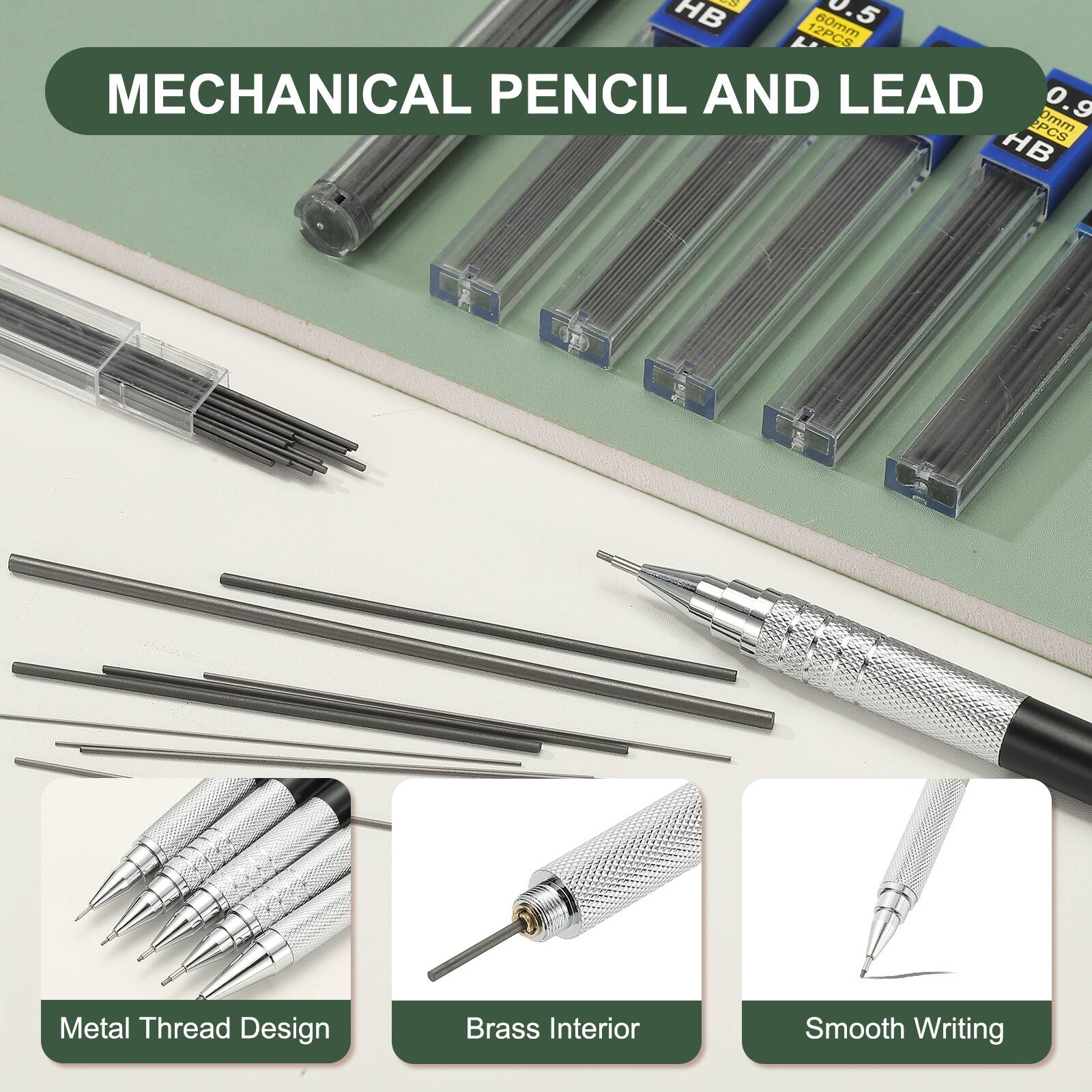 HB 60mm v.5 MECHANICAL PENCIL AND LEAD 0.9 PCS  
Dmm HB Metal Thread Design Brass Interior Smooth Writing