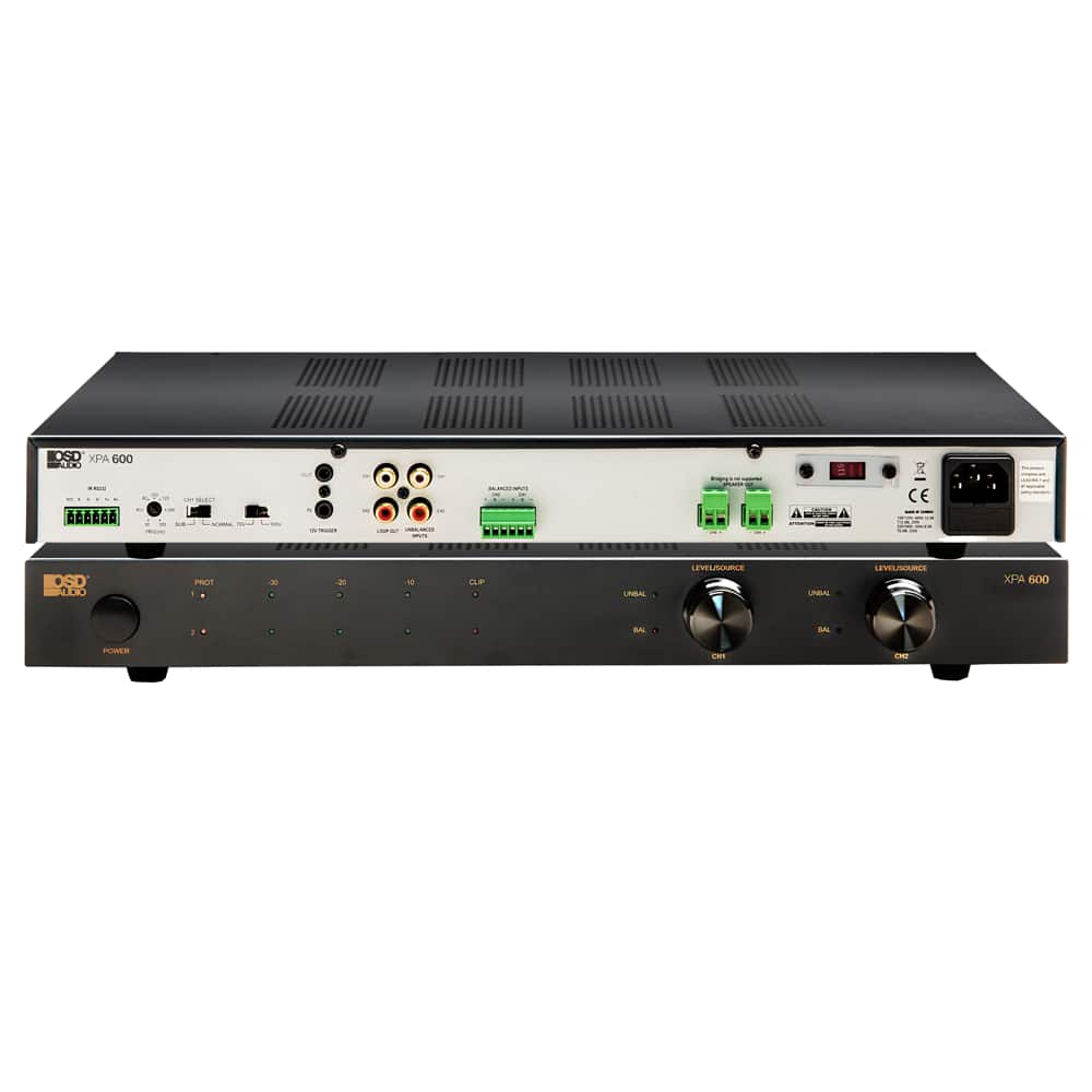 OSD Audio - XPA600 Commercial 70V/100V Amplifier, 600W 2-Channel Class D with RS232 and 12V Trigger - Black