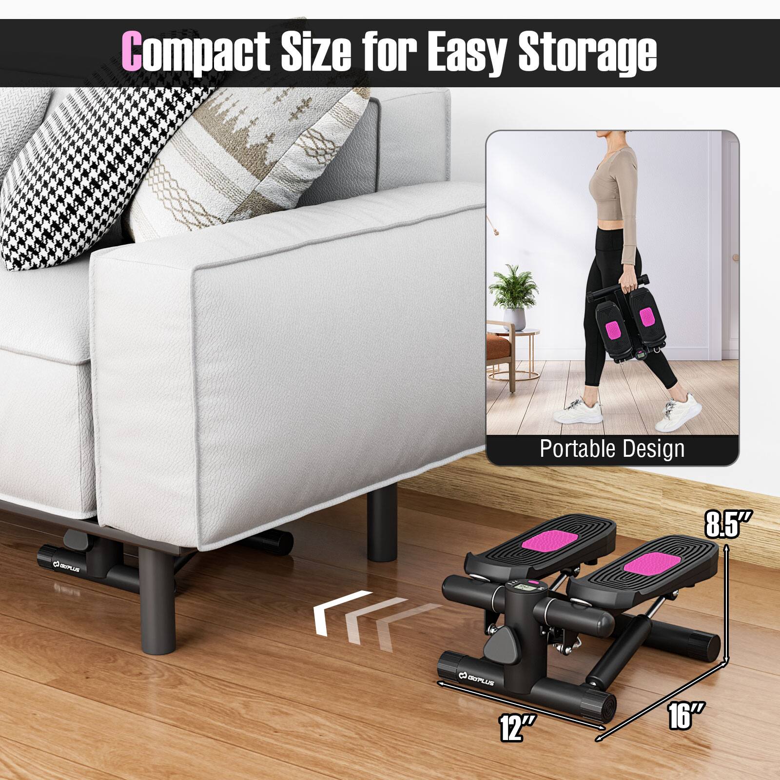 The text on the image reads "Compact Size for Easy Storage Portable Design 8.5" x 12" x 16".