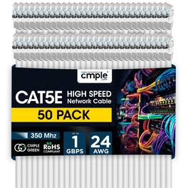 Cmple.com - Cmple - 50 Pack Cat 5e Ethernet Cable 3 ft 1Gbps Cat5e Patch Cord, RJ45 Connectors 350MHz Internet Cables - White
