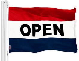 G128 - Open Sign Flag, 3 x 5 ft, 150D Polyester, Double-stitched - Assorted Colors