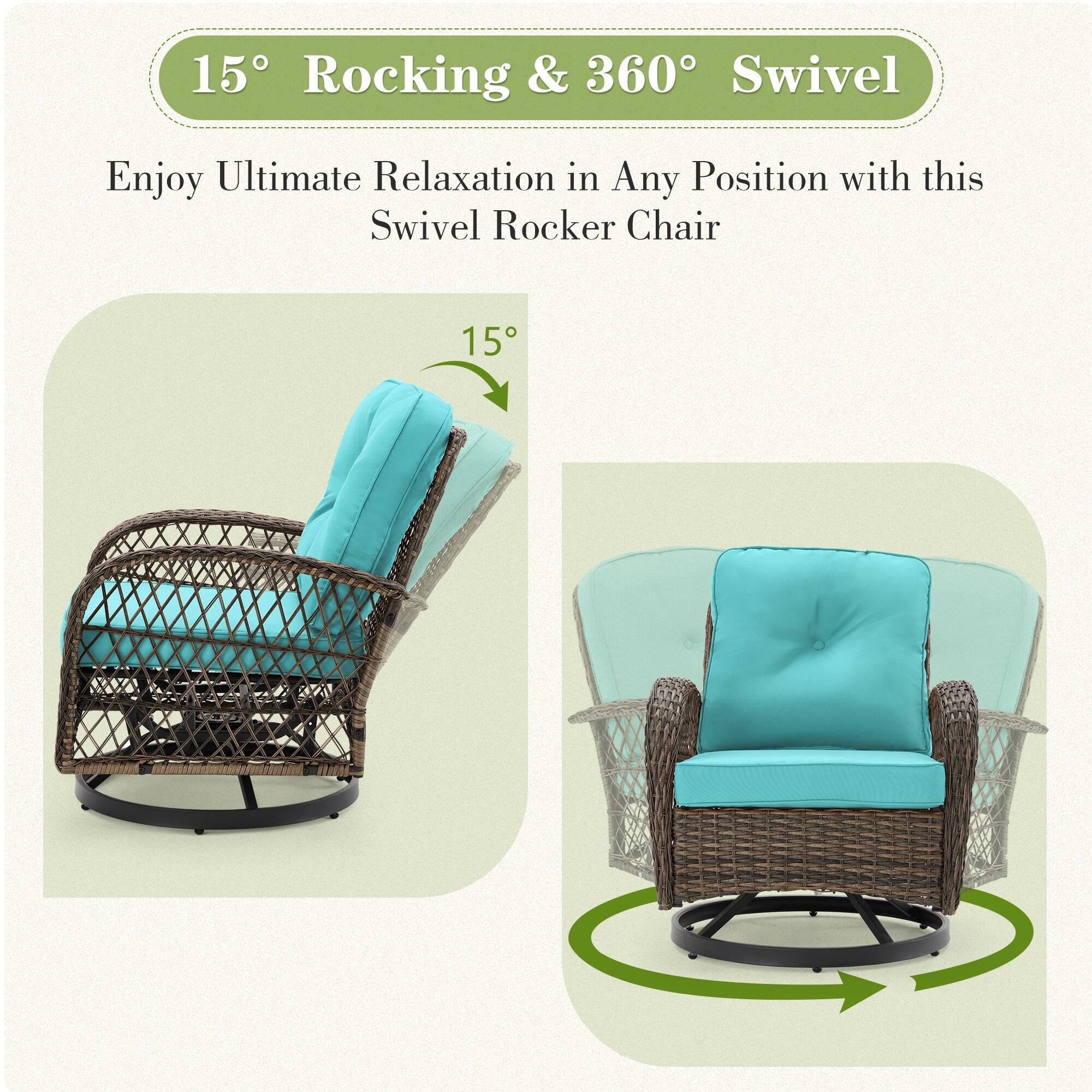 15° Rocking & 360° Swivel

Enjoy Ultimate Relaxation in Any Position with this Swivel Rocker Chair