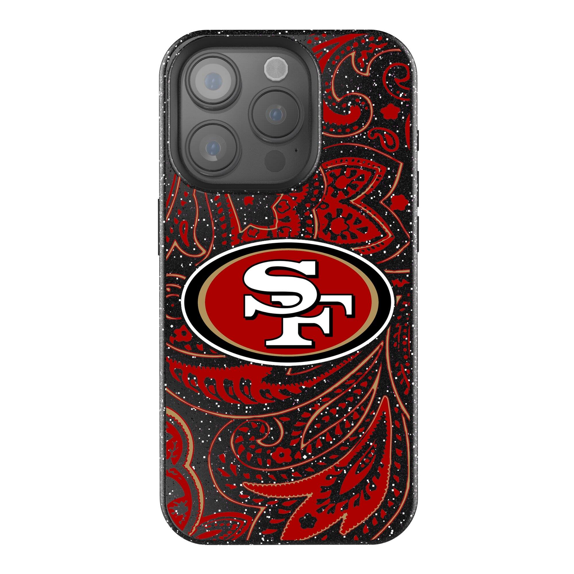 Front. Keyscaper - San Francisco 49ers Paisley Bling iPhone Case - 15 Pro - Black.