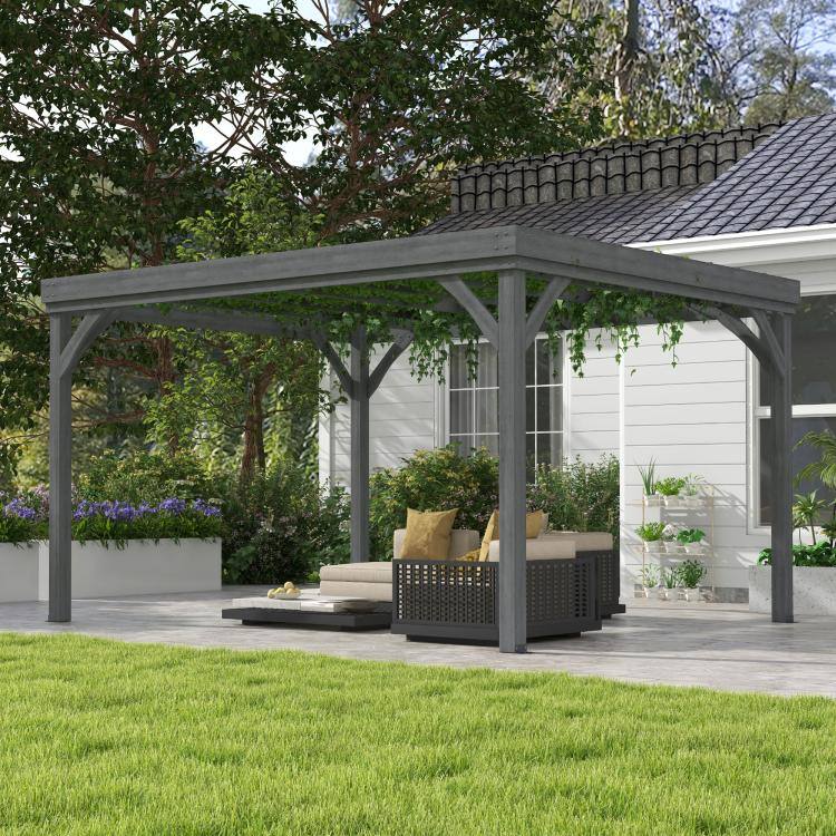 Alt View 1. PULUZ - 10 feet x 12 feet Outdoor Wooden Pergola, Grape Vine Gazebo with Concrete Anchors for Garden, Patio, Backyard, Deck - Gray.