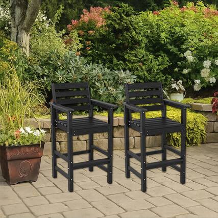 Front. Hivvago - Set of 2 HDPE Outdoor Bar Chairs with Extra-Wide Armrests for Patio Use - Black.