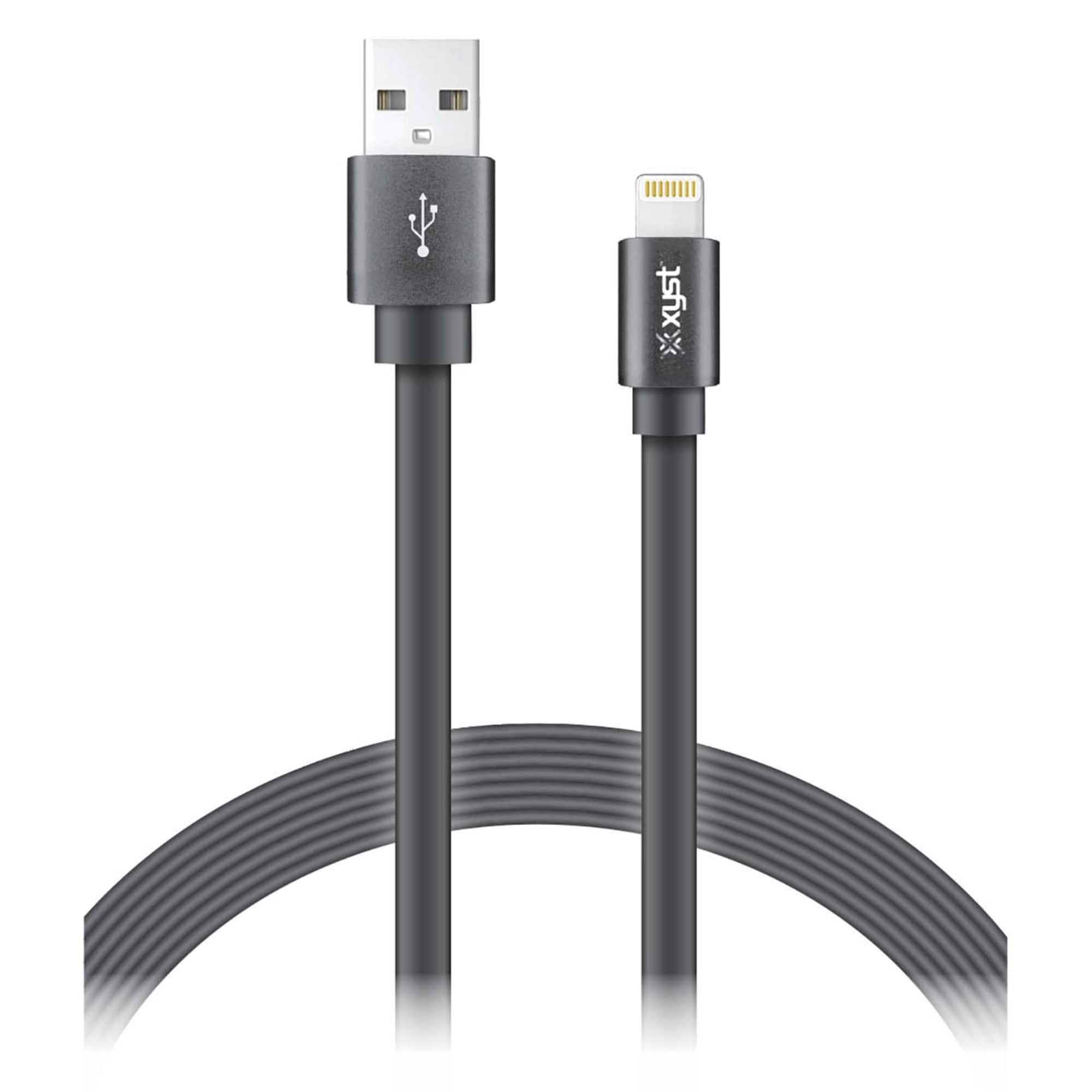Xyst - Charge and Sync USB to Lightning Flat Cable 4Ft - Black