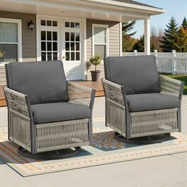 Mondawe - Set of 2 Outdoor Wicker Swivel Rocker Patio Chairs - Gray