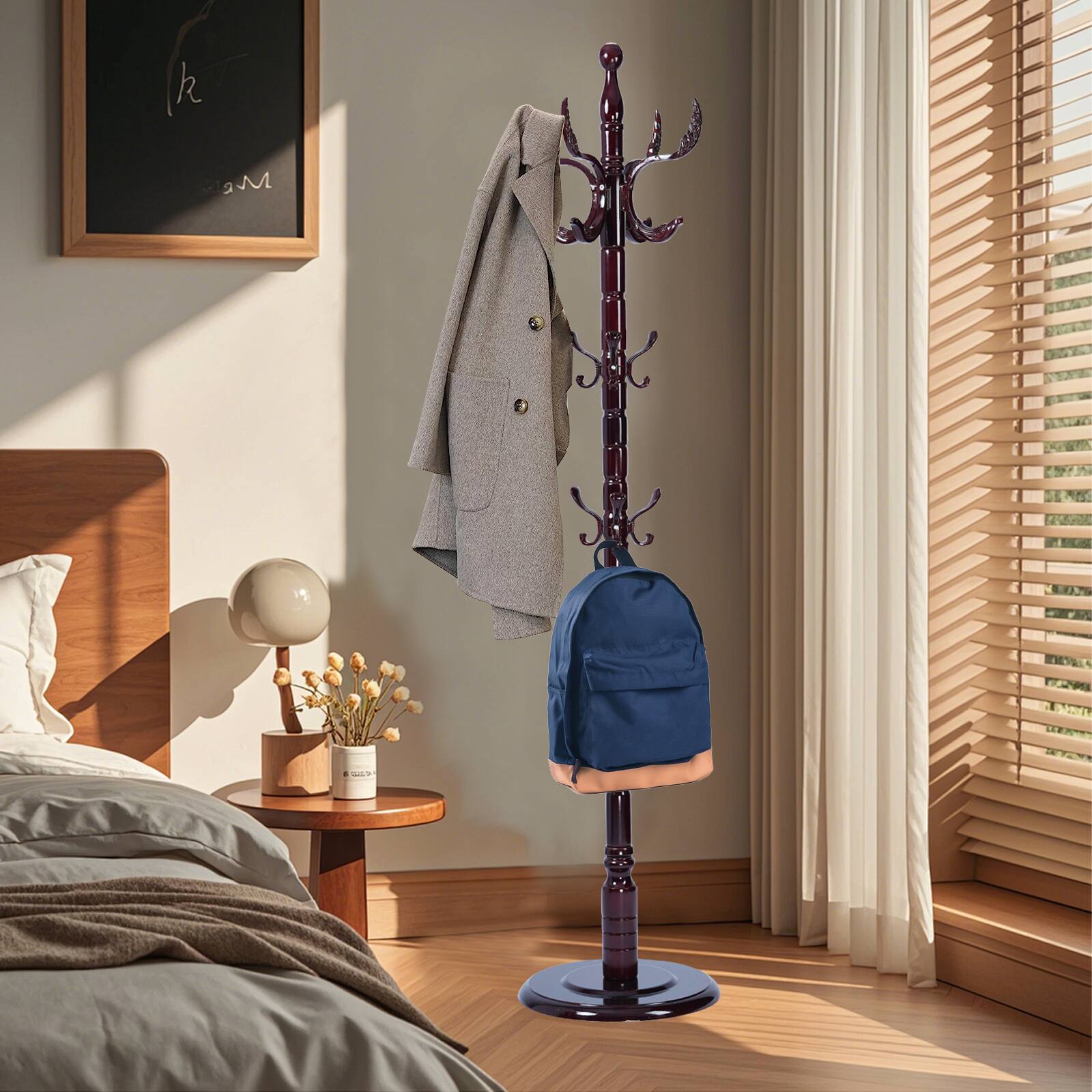 Alt View 7. Chateau Abodes - Solid Wood Coat Rack, Free Standing Hall Coat Tree with 14Hooks, 3 Height Options, 300lbs Load, Stury Base - Wooden Phoenix Hook.