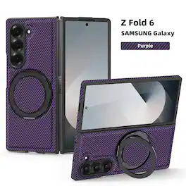 Dteck - Magnetic Case for Samsung Galaxy Z Fold6,Shockproof Hard PC Back Cover,Rugged Phone Cover with Rotatable Metal Kickstand - Purple