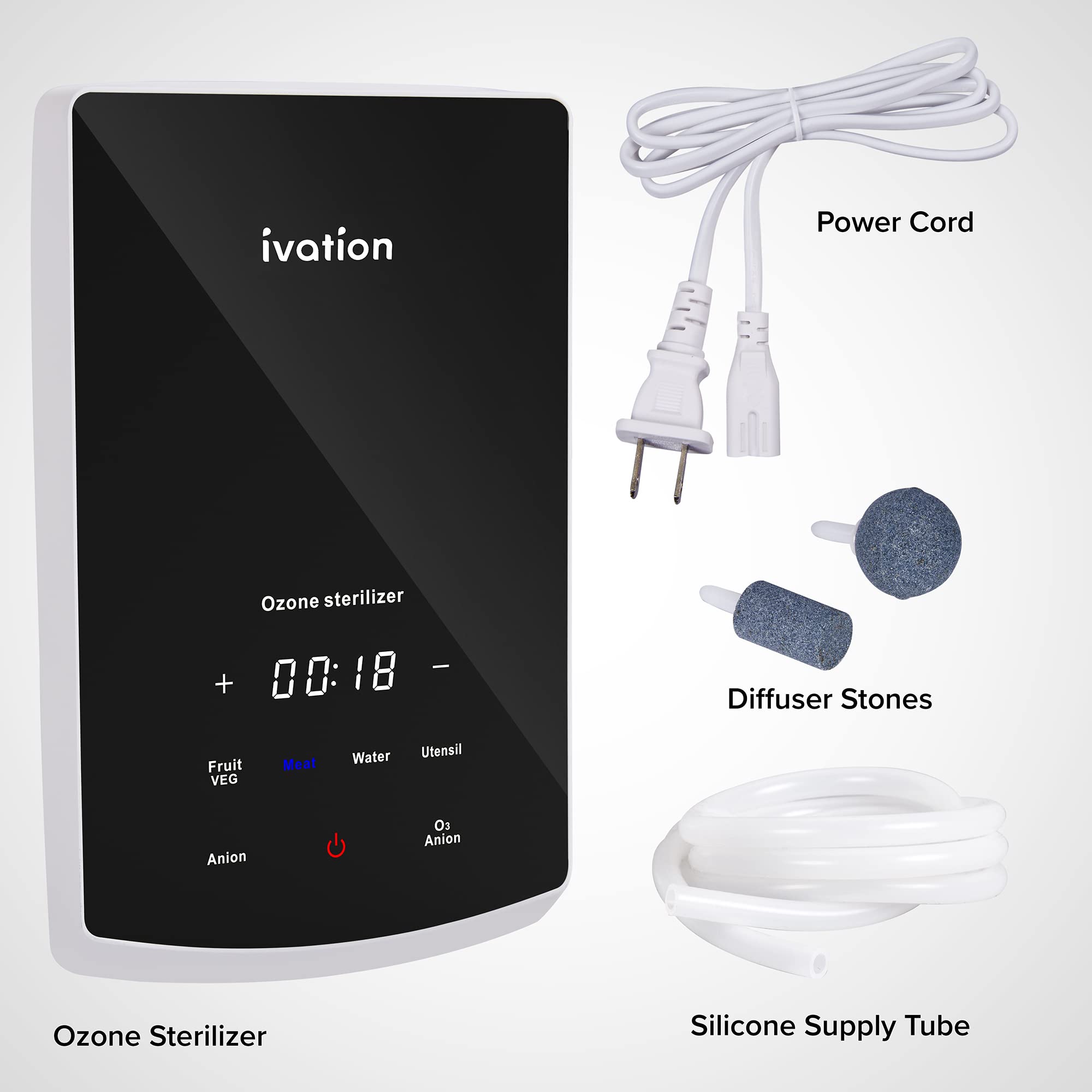 ivation Power Cord Ozone Sterilizer - + 00:18 Diffuser Stones Fruit VEG Meat Water Utensil Anion Os Anion Ozone Sterilizer Silicone Supply Tube
